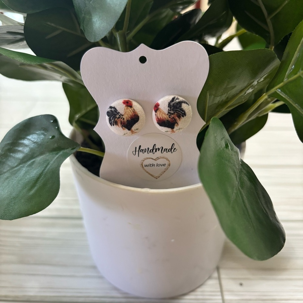 Chicken Print Button Earrings, Button Earrings, Gifts, Stocking Stuffers